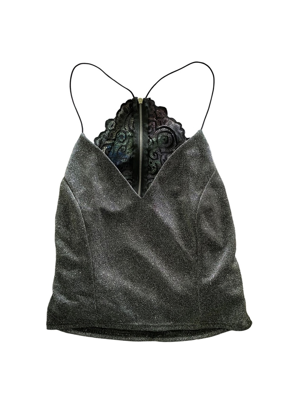 Vintage 90s Y2K Metallic Cami Shimmer Lace Going Out Party Clubwear Tank Top L